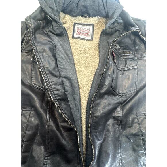 Levi's Black Faux-Leather Gray Hoodie Jacket Mens Sz 2XL Full Zip New With Tags - Picture 3 of 8